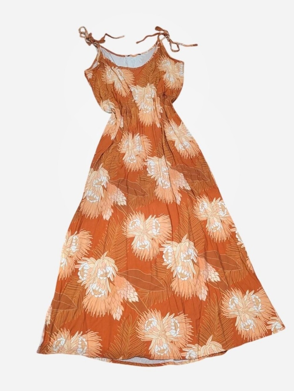 LexBreezy Lex Breezy Hawaii Protea Floral Flower Orange Tan Maxi Dress XL